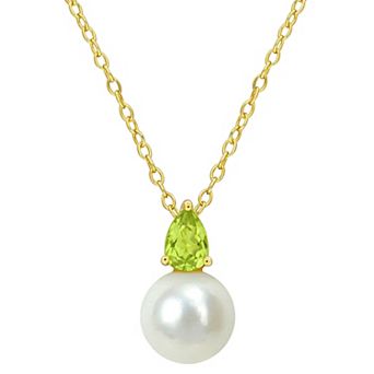 Stella Grace 18k Gold Over Silver Peridot & Freshwater Cultured Pearl Drop Pendant Necklace