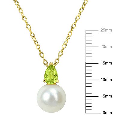 Stella Grace 18k Gold Over Silver Peridot & Freshwater Cultured Pearl Drop Pendant Necklace