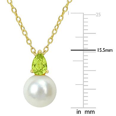 Stella Grace 18k Gold Over Silver Peridot & Freshwater Cultured Pearl Drop Pendant Necklace