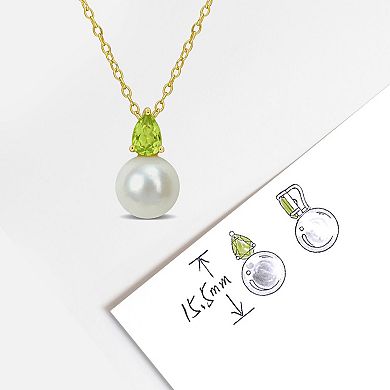 Stella Grace 18k Gold Over Silver Peridot & Freshwater Cultured Pearl Drop Pendant Necklace