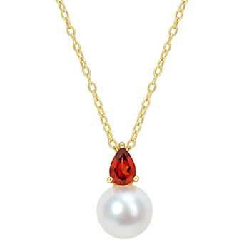 Stella Grace 18k Gold Over Silver Garnet & Freshwater Cultured Pearl Drop Pendant Necklace