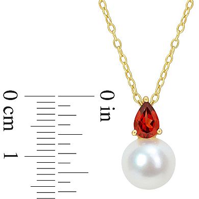 Stella Grace 18k Gold Over Silver Garnet & Freshwater Cultured Pearl Drop Pendant Necklace