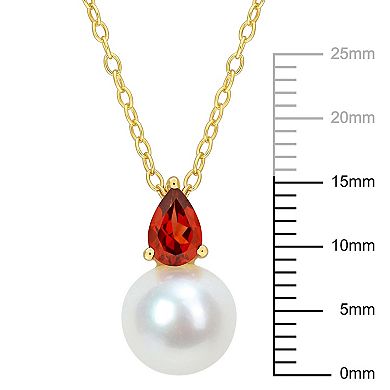 Stella Grace 18k Gold Over Silver Garnet & Freshwater Cultured Pearl Drop Pendant Necklace