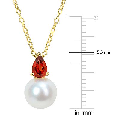 Stella Grace 18k Gold Over Silver Garnet & Freshwater Cultured Pearl Drop Pendant Necklace