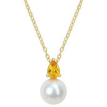 Stella Grace 18k Gold Over Silver Citrine & Freshwater Cultured Pearl Drop Pendant Necklace