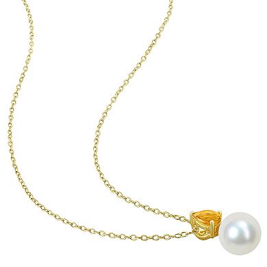 Stella Grace 18k Gold Over Silver Citrine & Freshwater Cultured Pearl Drop Pendant Necklace