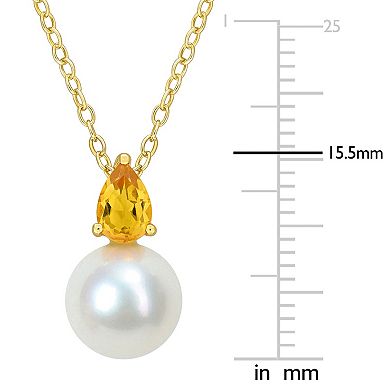 Stella Grace 18k Gold Over Silver Citrine & Freshwater Cultured Pearl Drop Pendant Necklace