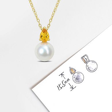 Stella Grace 18k Gold Over Silver Citrine & Freshwater Cultured Pearl Drop Pendant Necklace
