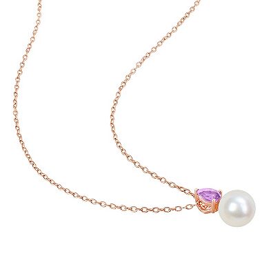 Stella Grace 18k Rose Gold Over Silver Amethyst & Freshwater Cultured Pearl Drop Pendant Necklace