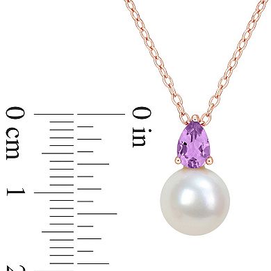 Stella Grace 18k Rose Gold Over Silver Amethyst & Freshwater Cultured Pearl Drop Pendant Necklace