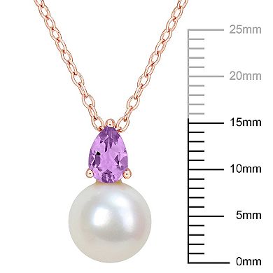 Stella Grace 18k Rose Gold Over Silver Amethyst & Freshwater Cultured Pearl Drop Pendant Necklace