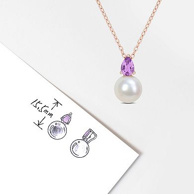 Stella Grace 18k Rose Gold Over Silver Amethyst & Freshwater Cultured Pearl Drop Pendant Necklace