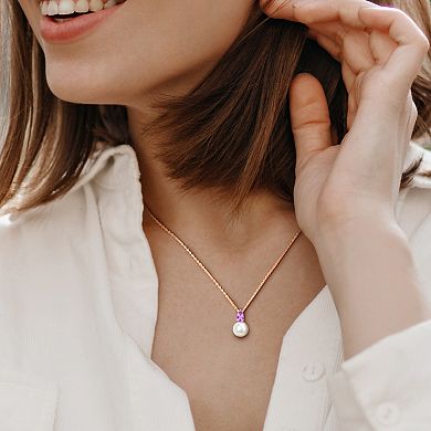 Stella Grace 18k Rose Gold Over Silver Amethyst & Freshwater Cultured Pearl Drop Pendant Necklace