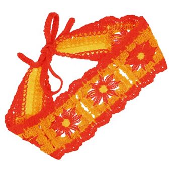 1 pc Cute Hollow Lace Up Knitted Crochet Headwrap For Women 21.65"x3.15" Orange