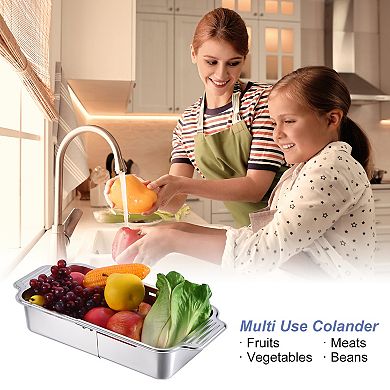 Extendable Over The Sink Strainer, Fruit Vegetable Wash Basket Adjustable Colander For Kitchen