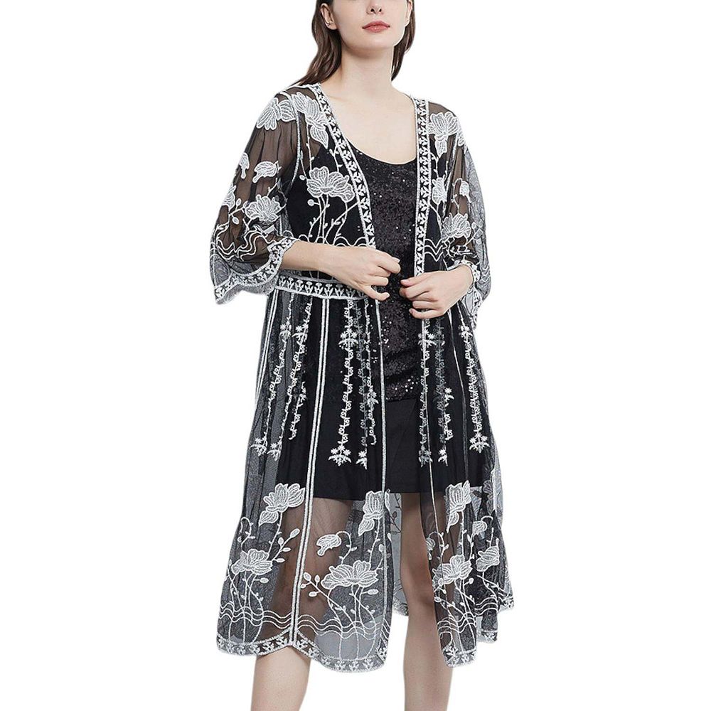 Women 3/4 Sleeve Sequined Kimono Cardigan main image 1
