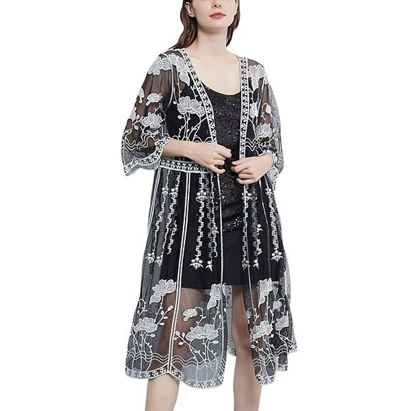 Women Long Chiffon Lace Cardigan Kimonos