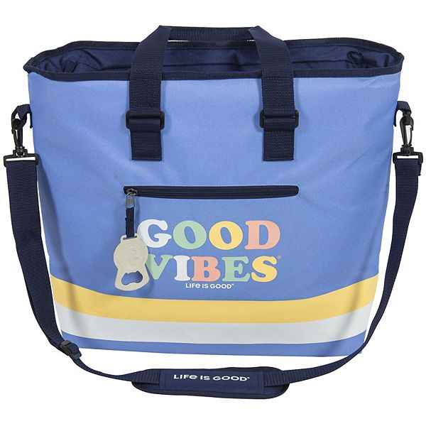 Life is Good Blue 22" Square Compact Folding Beach Table
