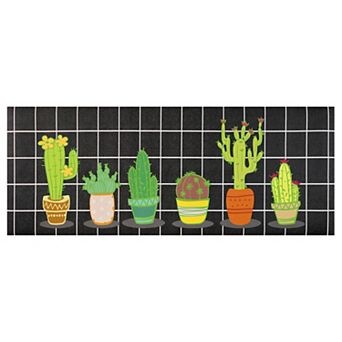 1 pc Cactus Kitchen Rug, Summer Farmhouse Decorations Black Pattern Runner Rugs 20" X 48"