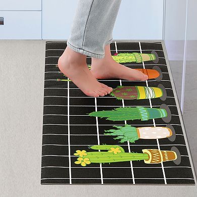 1pc Cactus Kitchen Rug, Summer Farmhouse Decorations Black Pattern Runner Rugs 20" X 48"