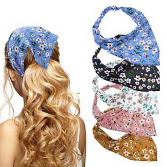 5 pc Floral Scarf Headbands Chiffon Head Scarf Hair Scarves For Women Girls Pink Yellow Etc