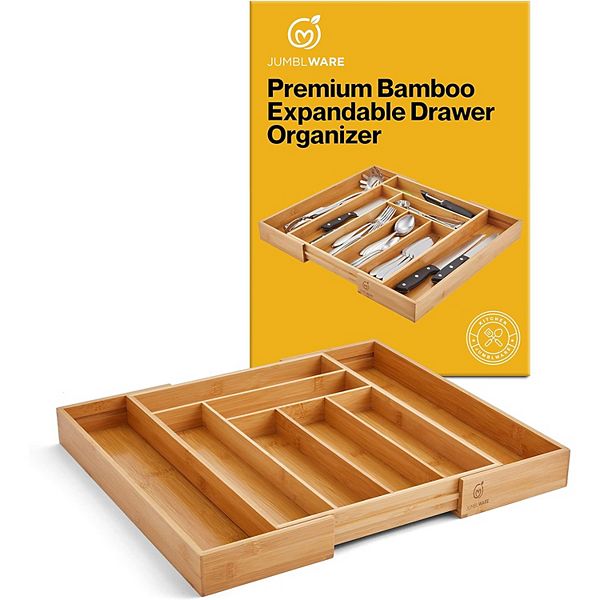 Jumblware Bamboo Drawer Organizer And Extendable Kitchen Silverware