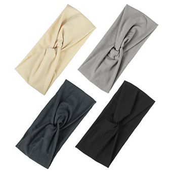 4 pc Wide Headbands Twisted Knot Headbands Elastic Headbands For Women Black Light Gray Khaki Gray