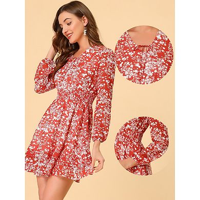 Women's V Neck Smocked Waist A-line Tiered Dress