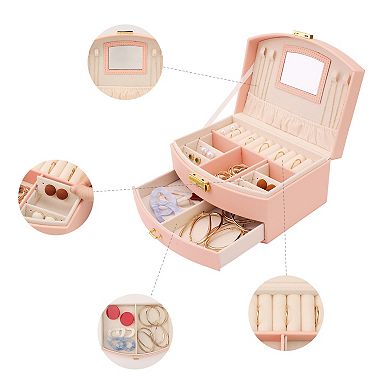 2 Layer Jewellery Box Jewellery Organizer Case Display Holder With Drawer And Mirror