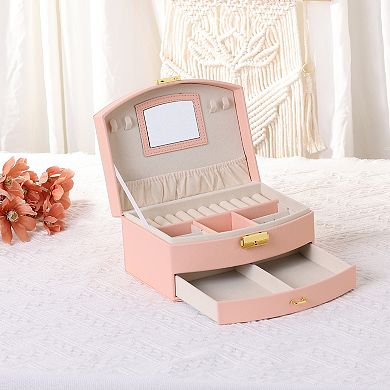 2 Layer Jewellery Box Jewellery Organizer Case Display Holder With Drawer And Mirror