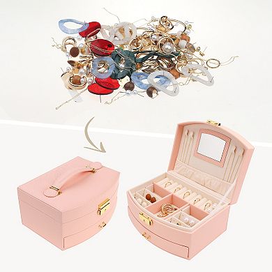 2 Layer Jewellery Box Jewellery Organizer Case Display Holder With Drawer And Mirror