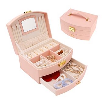 2 Layer Jewellery Box Jewellery Organizer Case Display Holder With Drawer And Mirror
