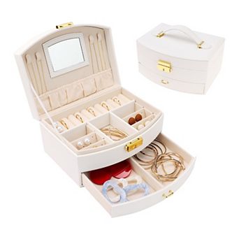 2 Layer Jewellery Box Jewellery Organizer Case Display Holder With Drawer And Mirror