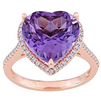 Stella Grace 14k Rose Gold Heart Shape Amethyst & 1/3 Carat T.W. Diamond Halo Ring