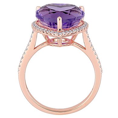 Stella Grace 14k Rose Gold Heart Shape Amethyst & 1/3 Carat T.W. Diamond Halo Ring