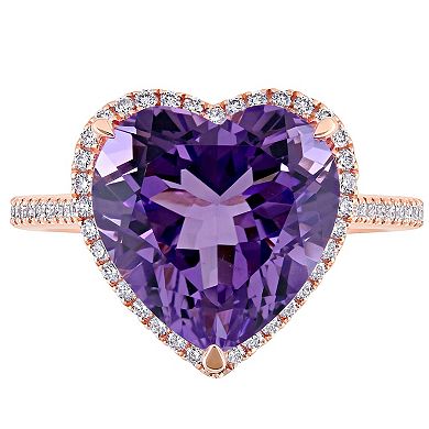Stella Grace 14k Rose Gold Heart Shape Amethyst & 1/3 Carat T.W. Diamond Halo Ring