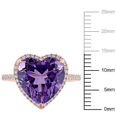Stella Grace 14k Rose Gold Heart Shape Amethyst & 1/3 Carat T.W. Diamond Halo Ring