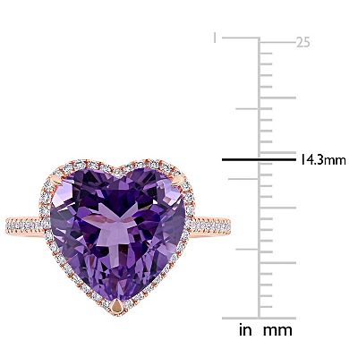 Stella Grace 14k Rose Gold Heart Shape Amethyst & 1/3 Carat T.W. Diamond Halo Ring