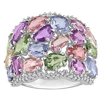 Stella Grace 14k White Gold Multi-Color Sapphire & 1/4 Carat T.W. Diamond Cocktail Ring
