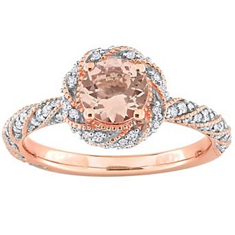 Stella Grace 14k Rose Gold Morganite & 1/4 Carat T.W. Diamond Halo Ring
