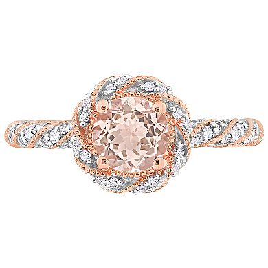 Stella Grace 14k Rose Gold Morganite & 1/4 Carat T.W. Diamond Halo Ring
