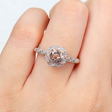 Stella Grace 14k Rose Gold Morganite & 1/4 Carat T.W. Diamond Halo Ring