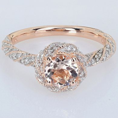 Stella Grace 14k Rose Gold Morganite & 1/4 Carat T.W. Diamond Halo Ring