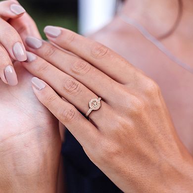 Stella Grace 14k Rose Gold Morganite & 1/4 Carat T.W. Diamond Halo Ring