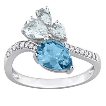 Stella Grace 14k White Gold London Blue Topaz, Aquamarine & 1/10 Carat T.W. Diamond Toi et Moi Ring