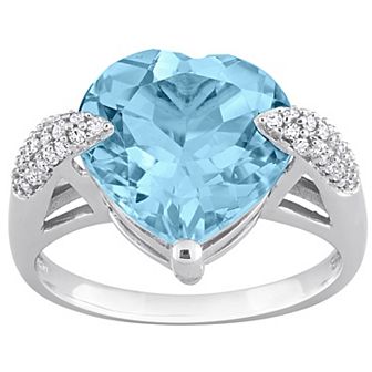 Stella Grace 14k White Gold Sky Blue Topaz & 1/5 Carat T.W. Diamond Heart Fashion Ring