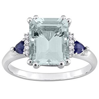 Stella Grace 14k White Gold Aquamarine, Blue Sapphire & Diamond Accent 3-Stone Ring
