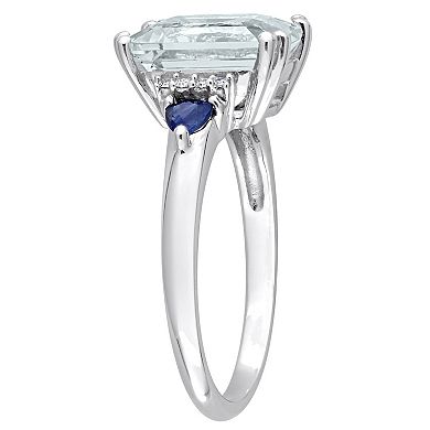 Stella Grace 14k White Gold Aquamarine, Blue Sapphire & Diamond Accent 3-Stone Ring