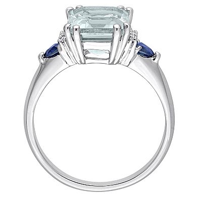 Stella Grace 14k White Gold Aquamarine, Blue Sapphire & Diamond Accent 3-Stone Ring