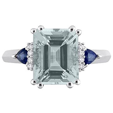 Stella Grace 14k White Gold Aquamarine, Blue Sapphire & Diamond Accent 3-Stone Ring